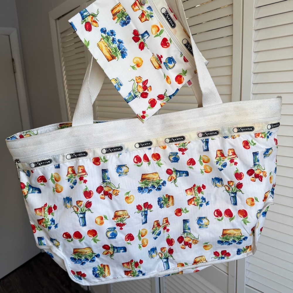 Vintage LeSportsac Farmstand Fruit Large Tote + Zipper Pouch